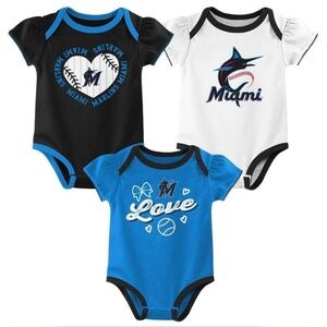 MLB Miami Marlins Infant Girls' 3pk White Bodysuit/ 3-6 M / 18M new